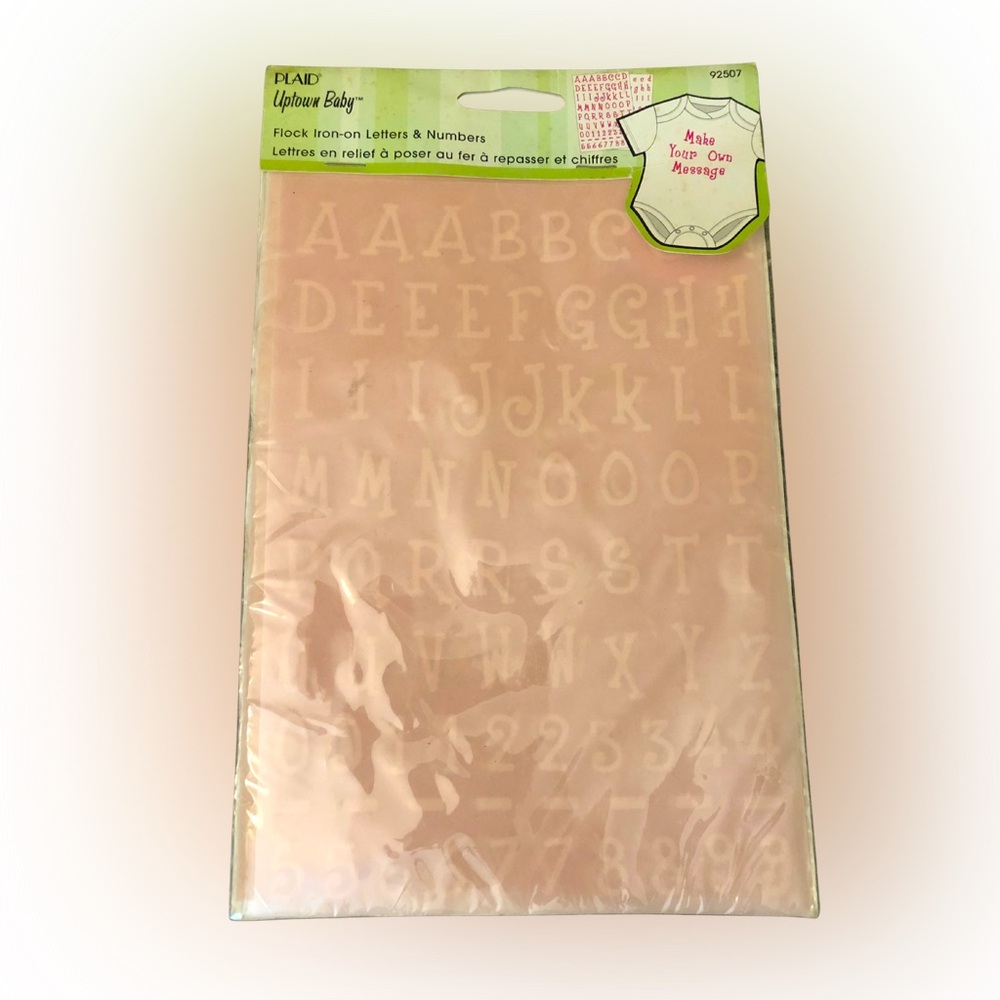 Plaid Uptown Baby Flock Iron-On Letters & Numbers – Light Pink | Sealed